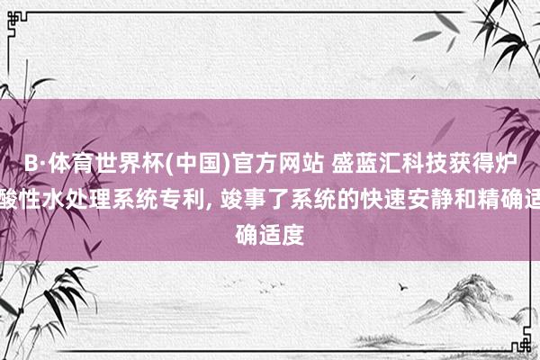 B·体育世界杯(中国)官方网站 盛蓝汇科技获得炉灰酸性水处理系统专利, 竣事了系统的快速安静和精确适度