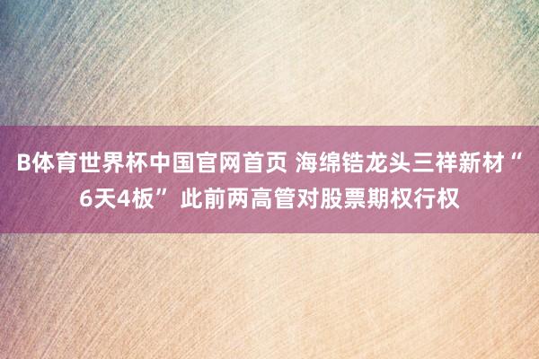 B体育世界杯中国官网首页 海绵锆龙头三祥新材“6天4板” 此前两高管对股票期权行权