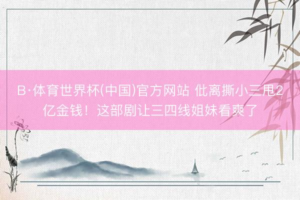 B·体育世界杯(中国)官方网站 仳离撕小三甩2亿金钱！这部剧让三四线姐妹看爽了